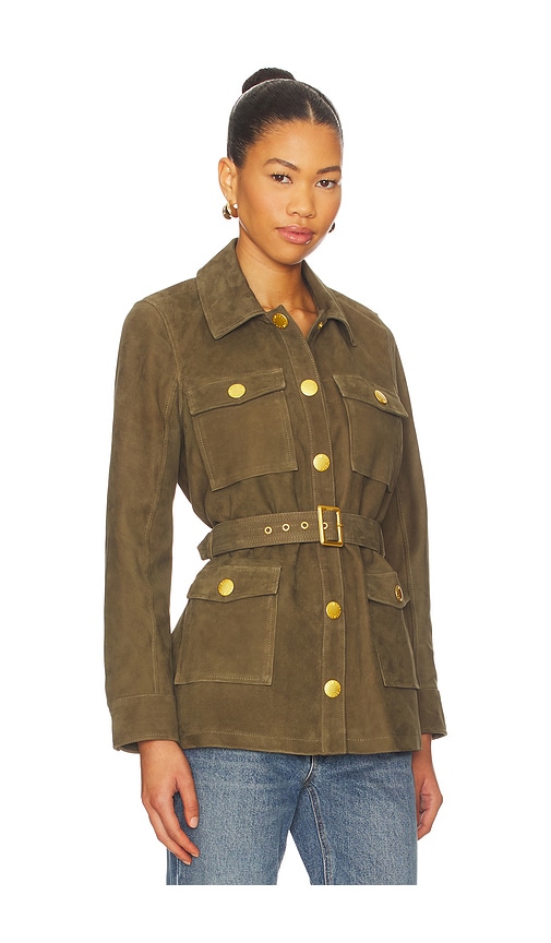 L'agence Ishani Belted Suede Jacket In Green