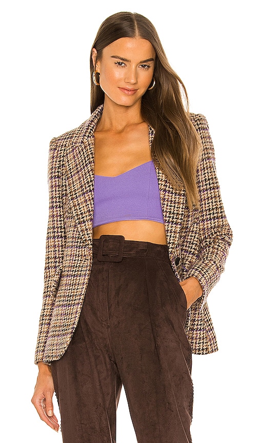 L'AGENCE Chamberlain Blazer in Tan Multi Twill Plaid