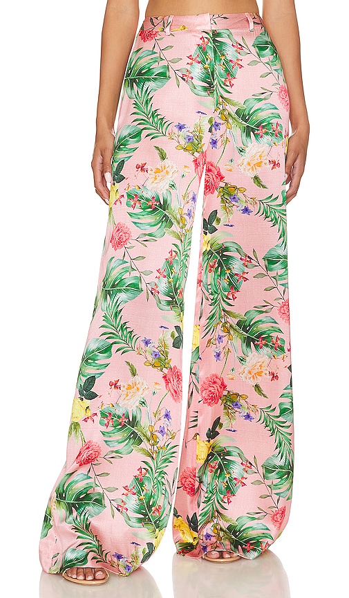 L'AGENCE Gavin Wide Leg Pant in Pink Blush Tropical Floral
