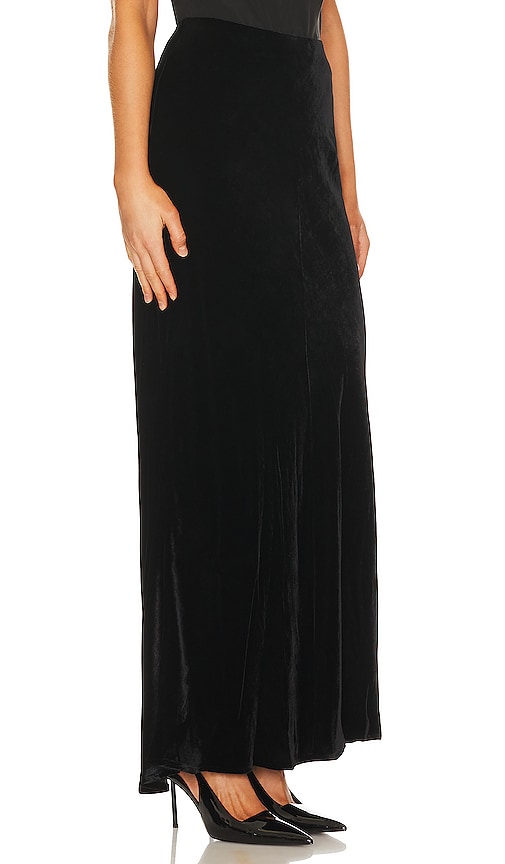 Shop L Agence Zeta Long Velvet Skirt In Black