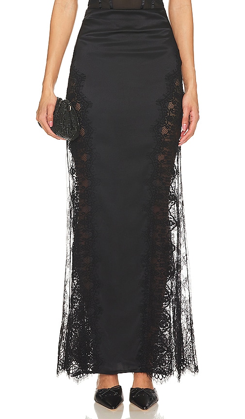 Shop L Agence Minka Long Lace Panel Skirt In 黑色