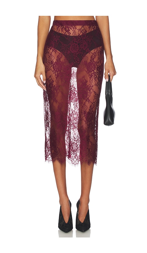 L'agence Makena Lace Pencil Skirt In Burgundy