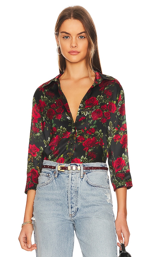 L'AGENCE Dani Blouse in Black & Red Rose