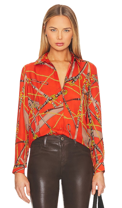 L'AGENCE Nina Shirt in Red Clay Belt Print