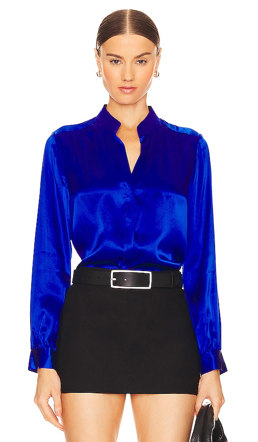 Shop L Agence Bianca Collar Blouse In Blue