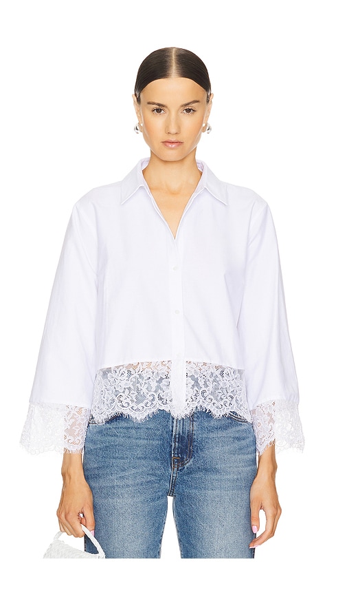 Shop L Agence Levo Lace Trim Cropped Shirt In White