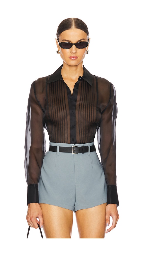 Shop L Agence Divya Pintuck Tux Shirt In Black