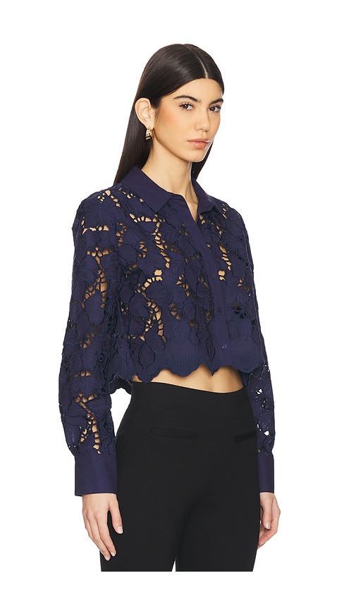 Shop L Agence Seychelle Cropped Buttondown Shirt In Navy