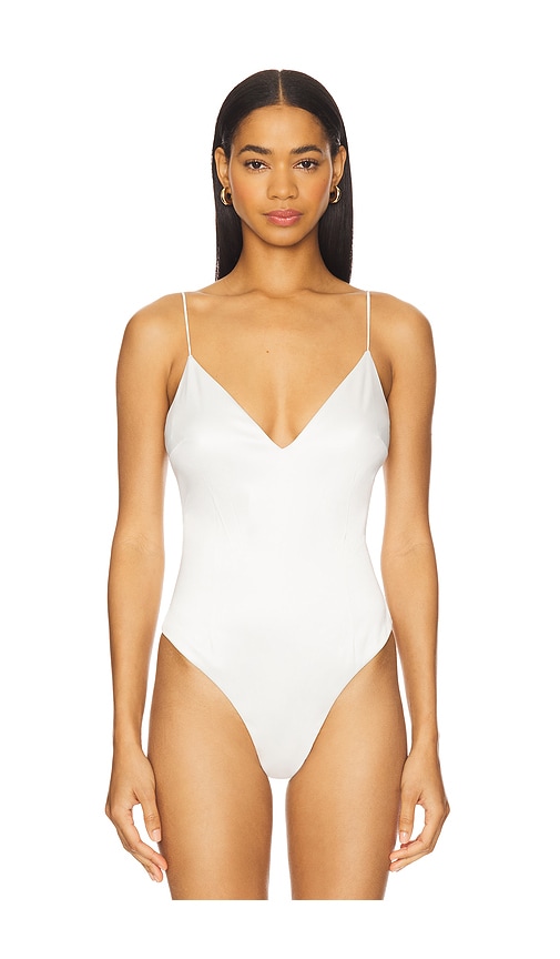 L Agence Dara Stretch Satin Bodysuit In Ivory