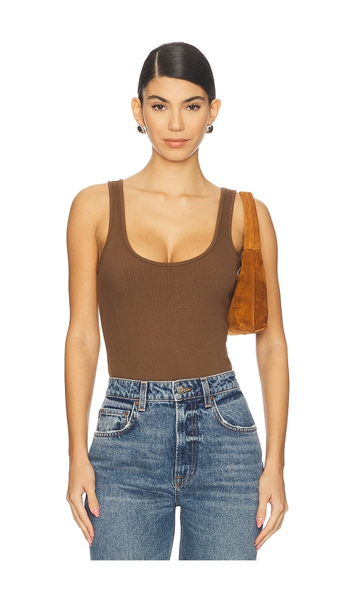 L'agence Nica Scoop Neck Tank Bodysuit In Brown