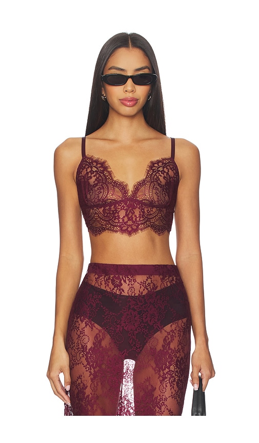 L'AGENCE Aislin Lace Bralette Top in Dark Port
