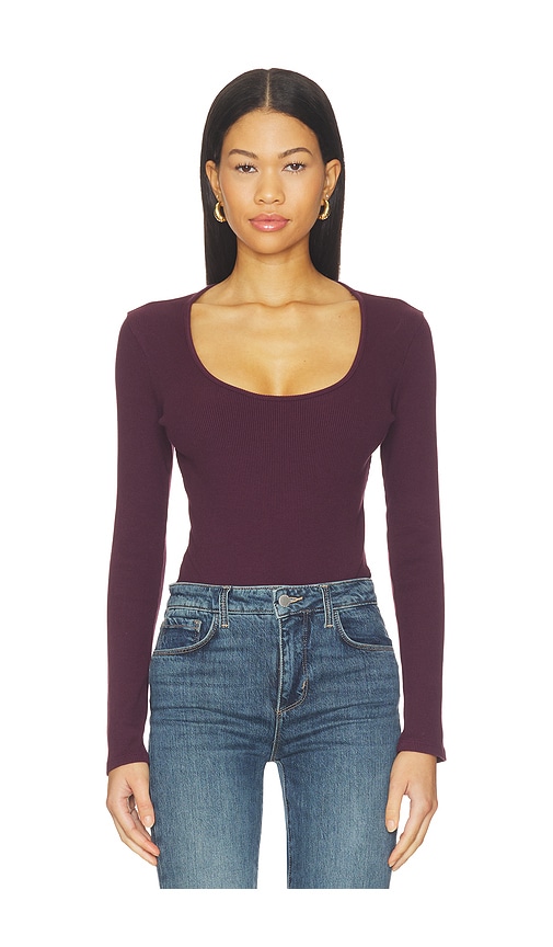L'agence Delara Long Sleeve Scoop Neck Bodysuit In Purple