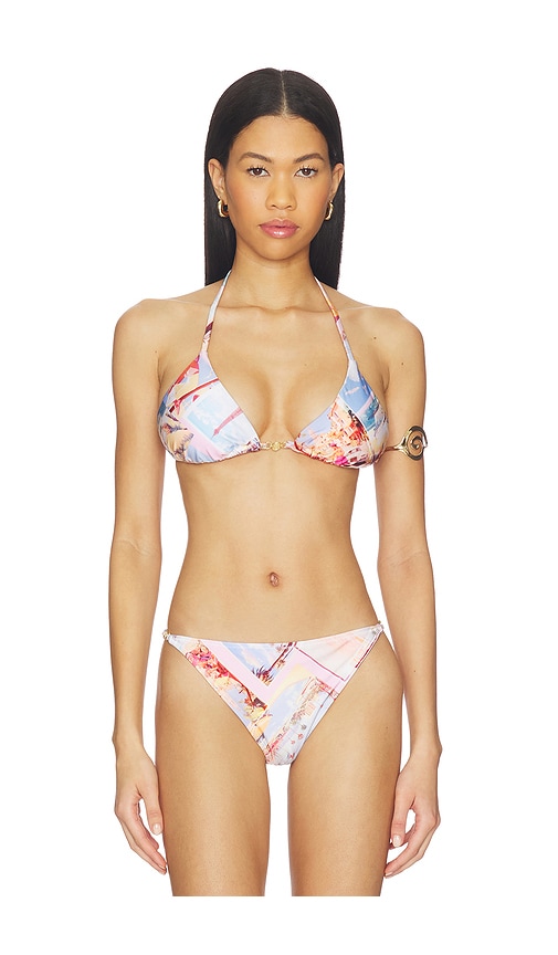 L'AGENCE Kristin Postcard Print Bikini Tri Slider Bra