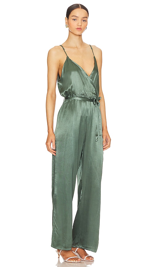 Shop La Made Fleur Belted Silky Jumpsuit In 棕榈树印花