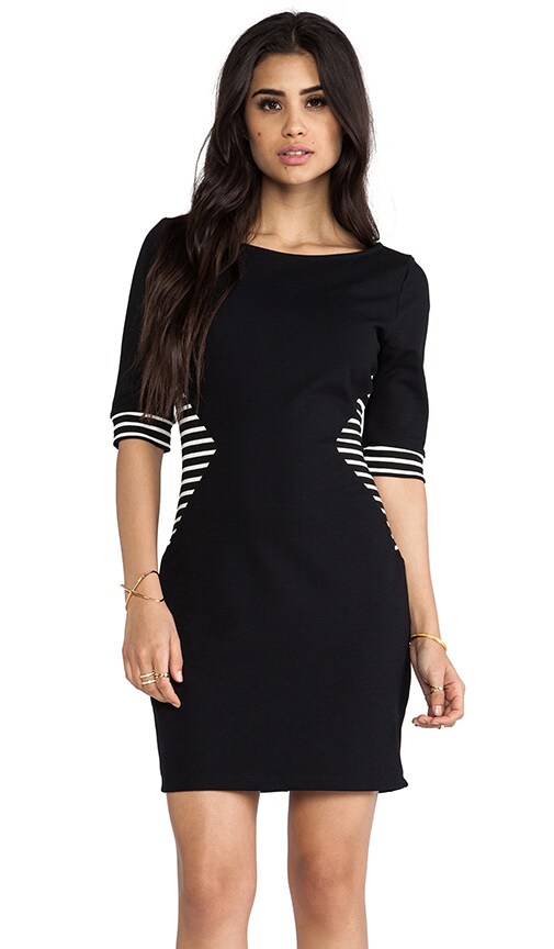 Colorblocked Striped Boatneck Elbow Sleeve Dress