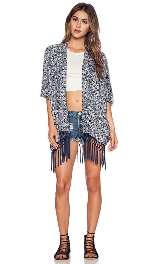 LA Made Emma Open Cardigan in Paint Brush Abstract Geo | REVOLVE