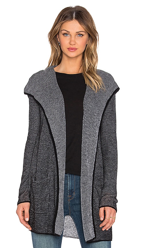 Two Tone Waffle Cashmere Blend Hooded Cardigan