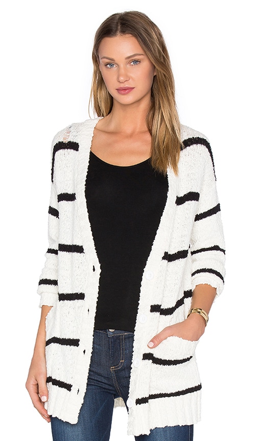 LA Made Ananda Cardigan in Ivory & Black Stripe | REVOLVE