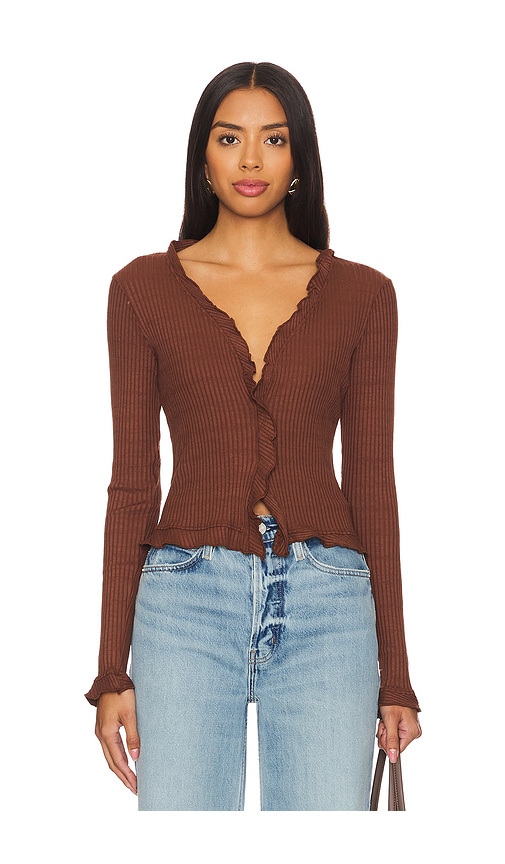 Shop La Made Sweet Serenade Ruffle Cardigan In Brown University