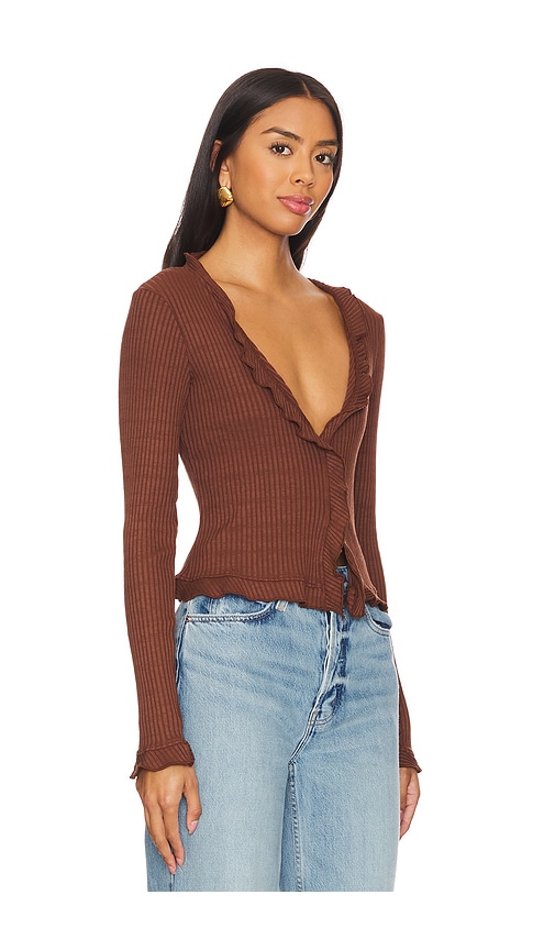 Shop La Made Sweet Serenade Ruffle Cardigan In Brown University