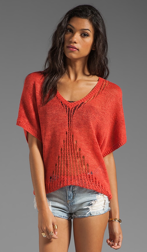 Net Stitch Short Sleeve Sweater