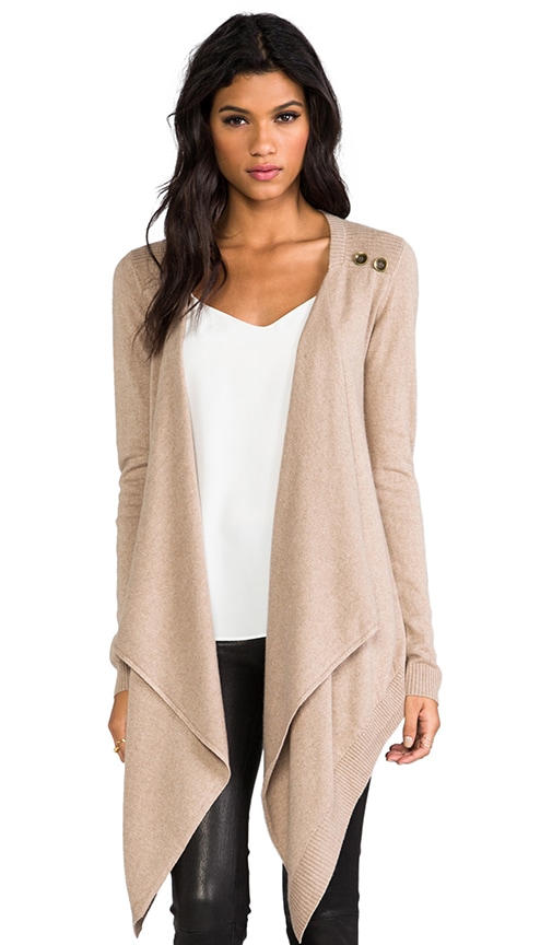 LA Made Cashmere Silk Sweater Button Drape Cardi Sweater in Oatmeal ...