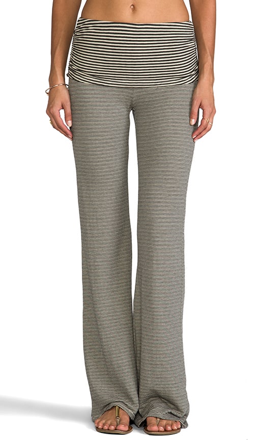 Stripe Double Knit Fold Over Wide Leg Pant