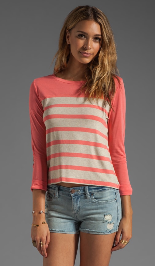 Stripe 3/4 Sleeve Boatneck Top