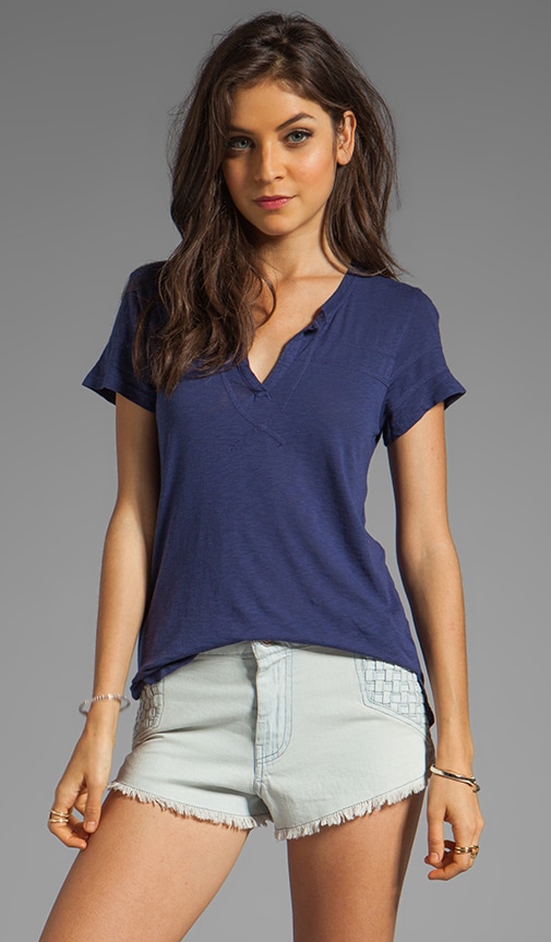 Slub Jersey Split Neck Baseball Tee