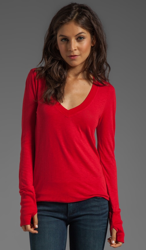 Slub Jersey Long Sleeve V-Neck Top