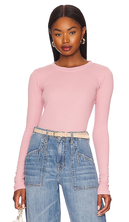 LA Made Long Sleeve Crew Neck Top in Pink Quartz