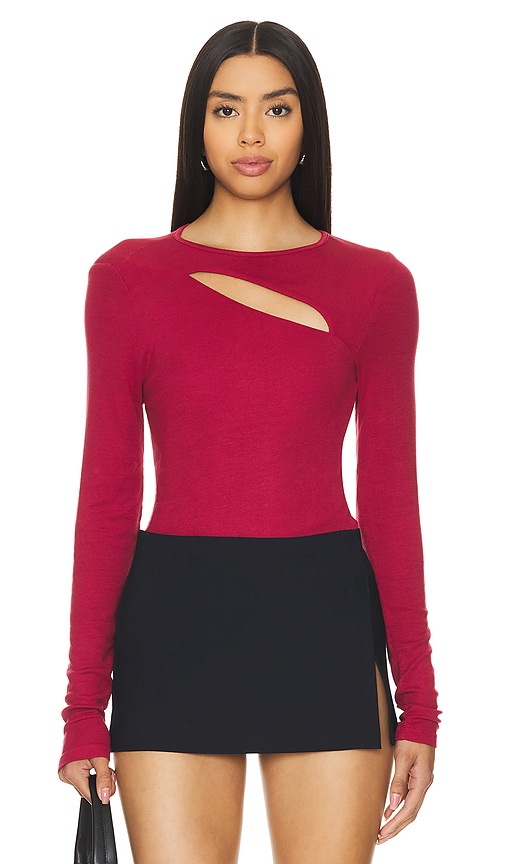 Shop La Made Verge Peek A Boo Long Sleeve Top In Colgate Maroon