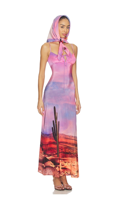  Leslie Amon X Revolve Timeless Palm Spring Dress With Head Scarf In Pink. Size S. Also In Xs, M, Xl. 