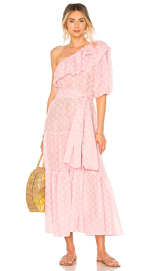 Lisa Marie Fernandez Arden Ruffle Dress in Pink & White | REVOLVE