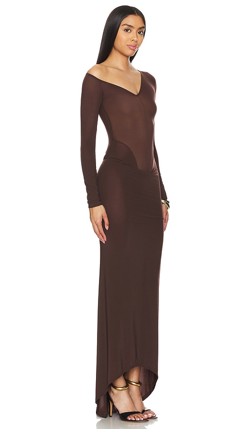 Shop Laquan Smith Convertible Neckline Gown In Chocolate