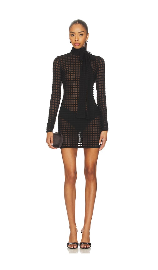 LaQuan Smith Cross Grain Dress With Pussybow Detail