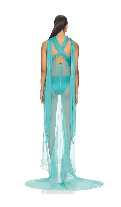 Laquan Smith Abendkleid With Neck Tie Detail In Teal. Größe Xs. Also In S, M. 