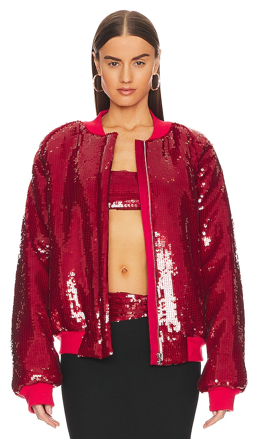 LaQuan Smith Bomber Jacket in Cherry