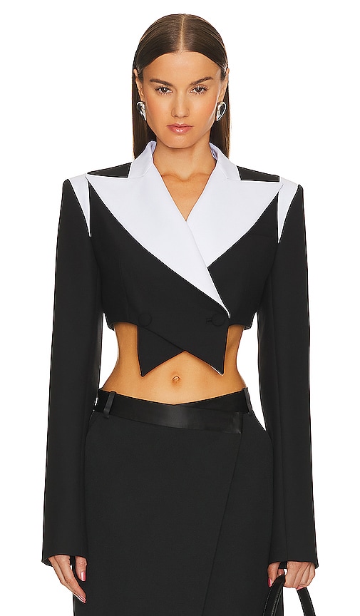 LAQUAN SMITH DOUBLE BREASTED CROPPED BLAZER WITH CONTRAST DETAIL