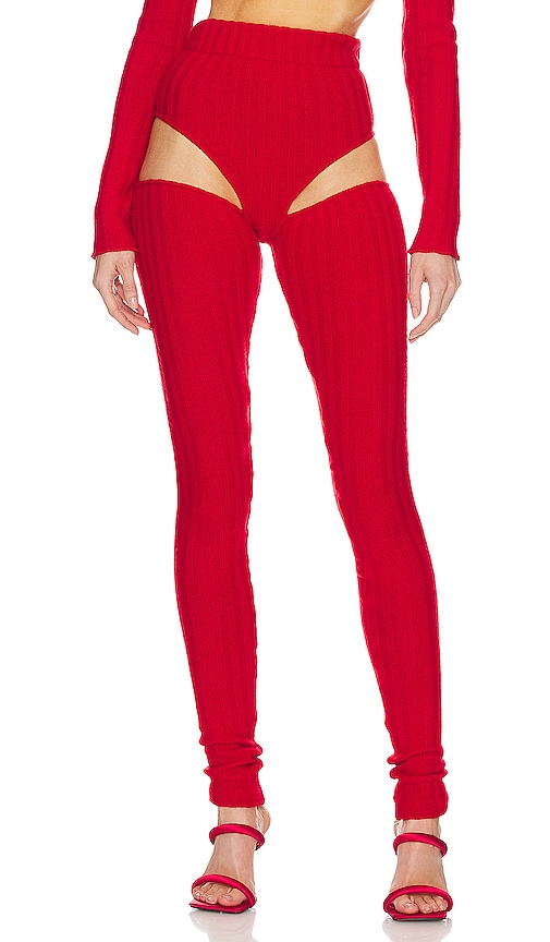 LaQuan Smith Hip Cutout Knit Legging in Cherry