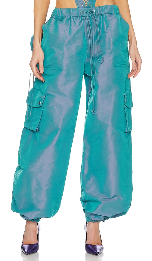 Shop Laquan Smith Low Rise Utility Pant In Teal