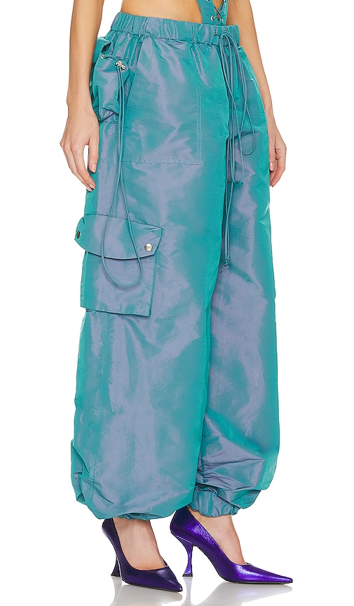 Shop Laquan Smith Low Rise Utility Pant In Teal