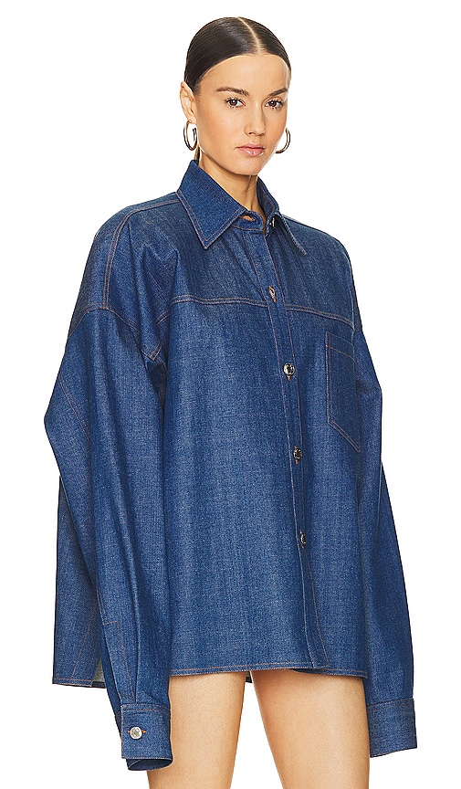 Shop Laquan Smith Oversized Button Down Shirt In 深蓝色