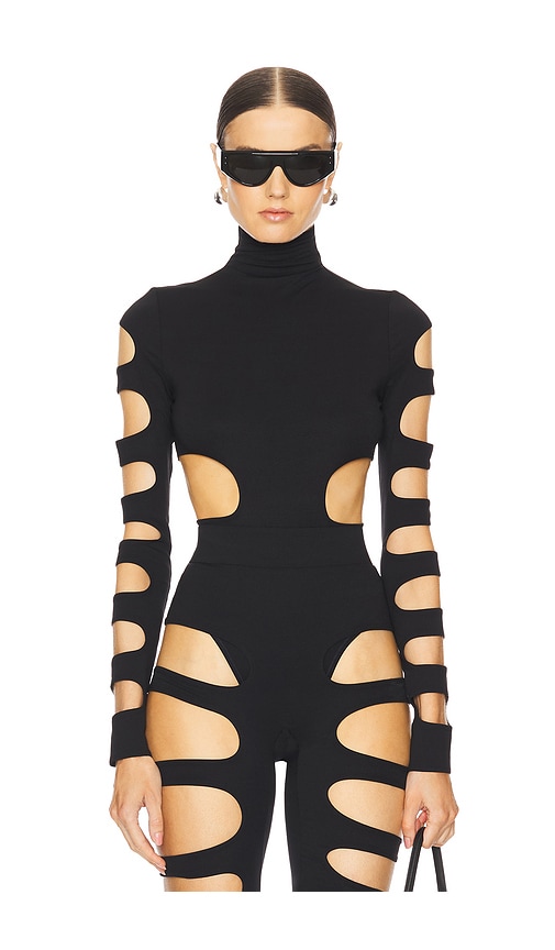 Shop Laquan Smith Mock Neck Bodysuit In 黑色