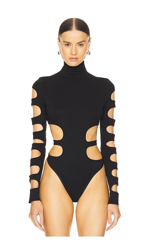 Shop Laquan Smith Mock Neck Bodysuit In 黑色