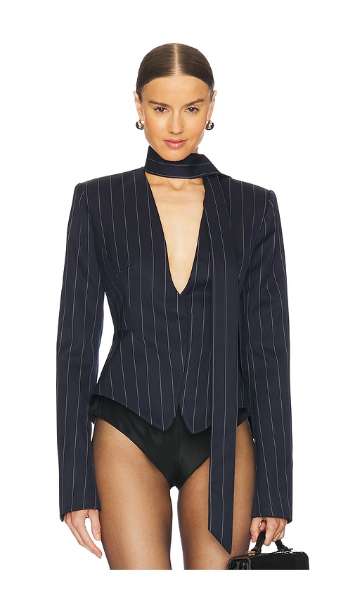 Shop Laquan Smith Fitted Tailored Blazer Top In Blue