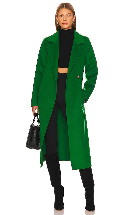Sadie Faux Fur Trim Wrap Coat Green, Women's Coats