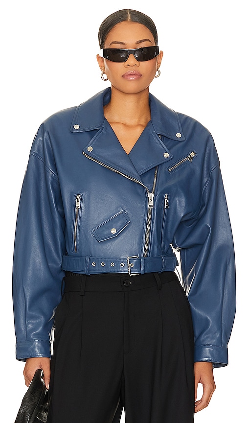 Shop Lamarque Dylan Cropped Jacket In Navy