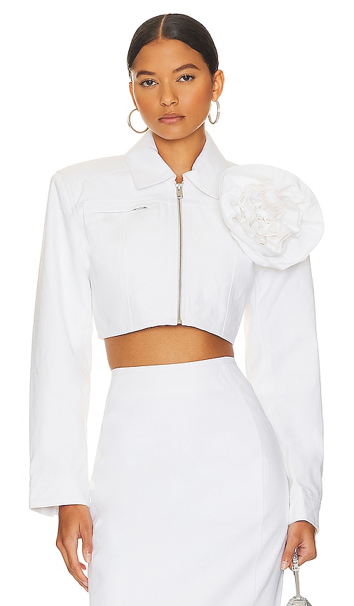 Shop Lamarque Aneesa Denim Jacket With Removable Floral Applique In White