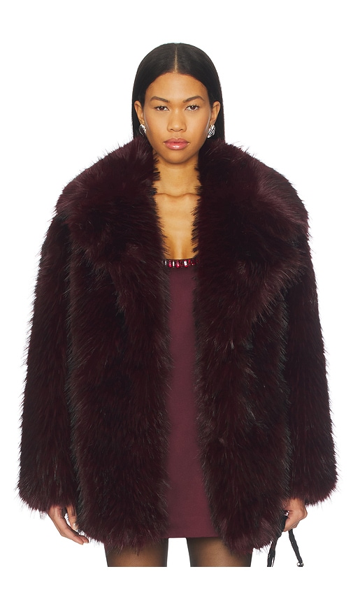 Lamarque Finaya Faux Fur Trench Coat In Burgundy